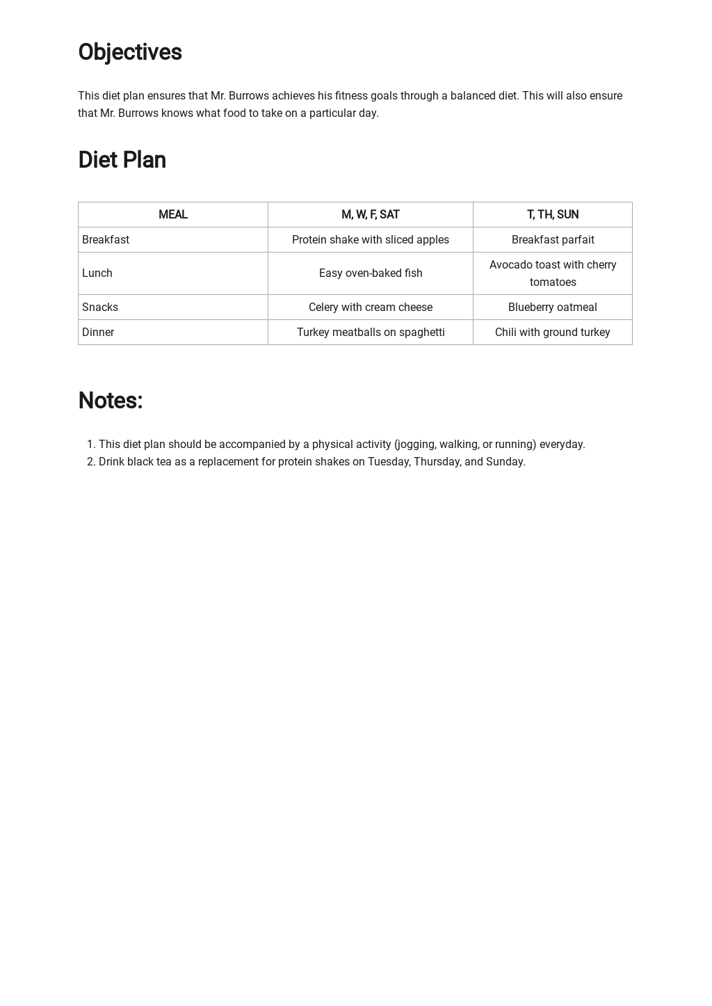 Blank Diet Plan Template [Free PDF] - Google Docs, Word | Template.net