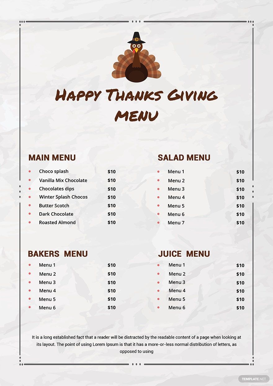 Thanksgiving Menu Template Download