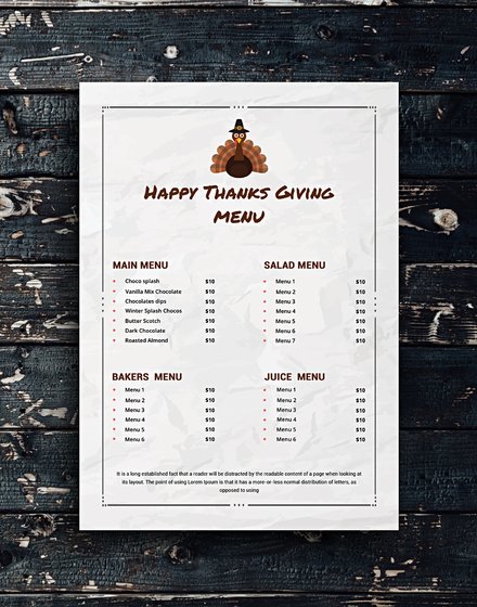 Thanksgiving Day Menu Template