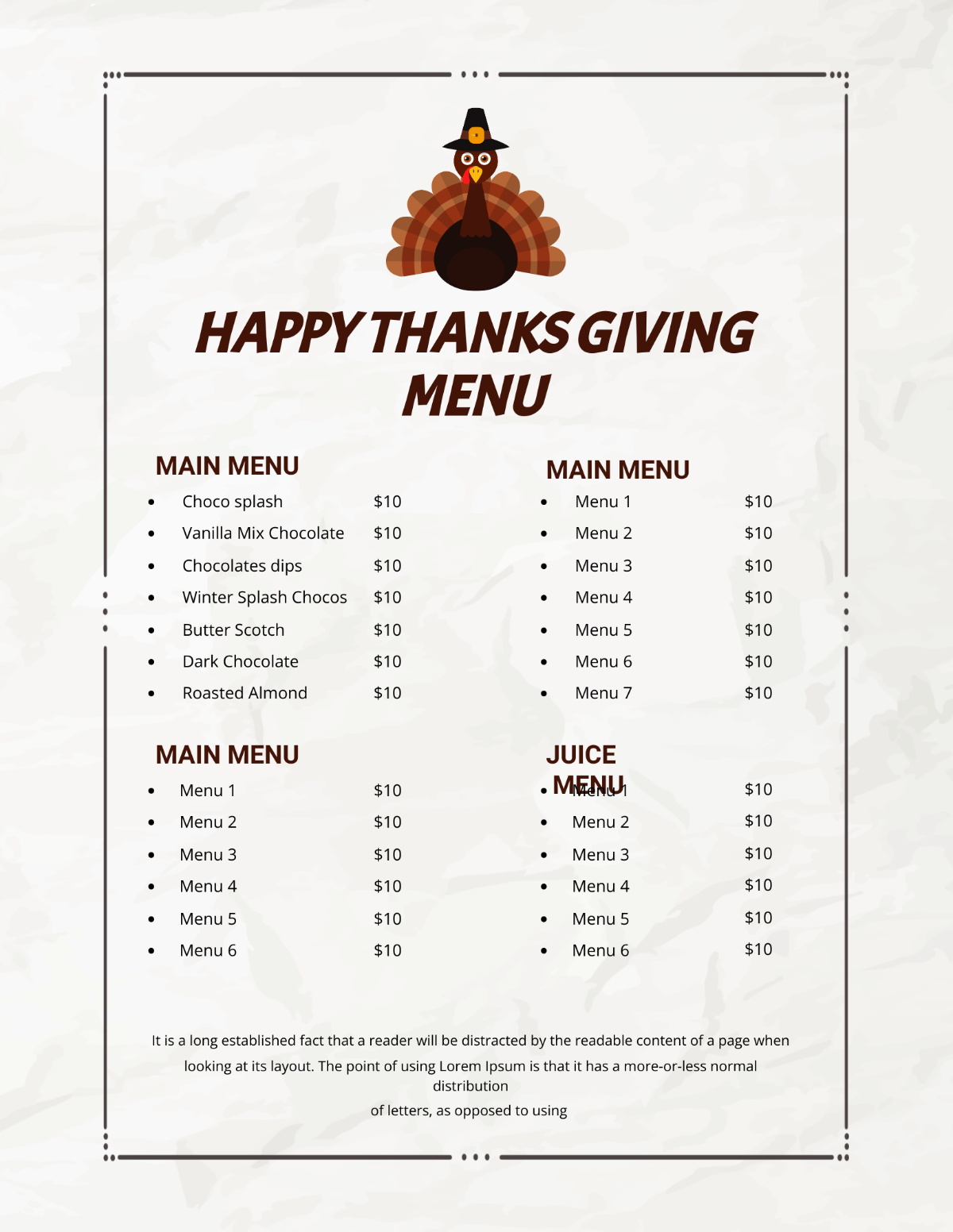 Thanksgiving Menu Download Template