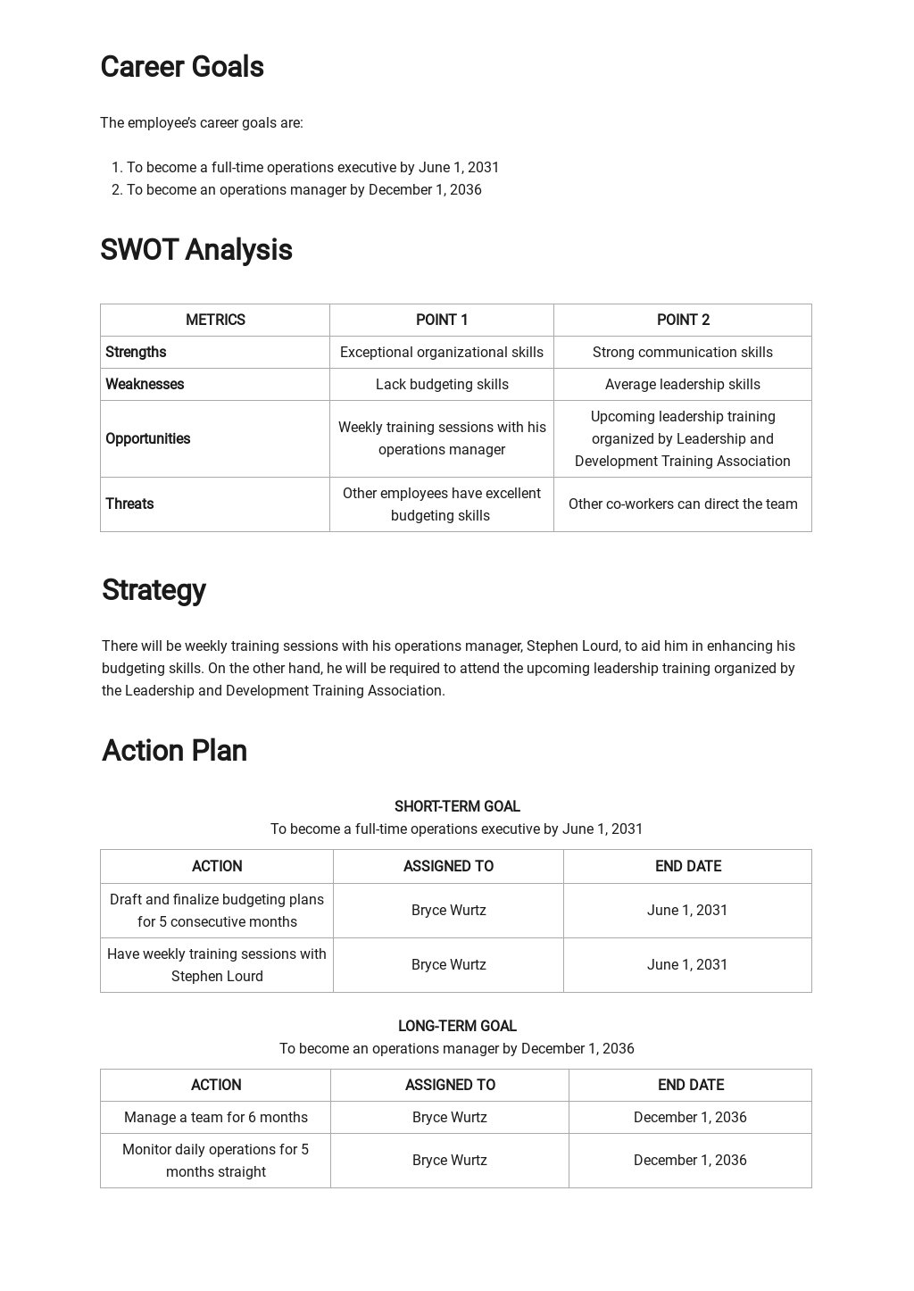 Employee Individual Development Plan Template - Word | Google Docs