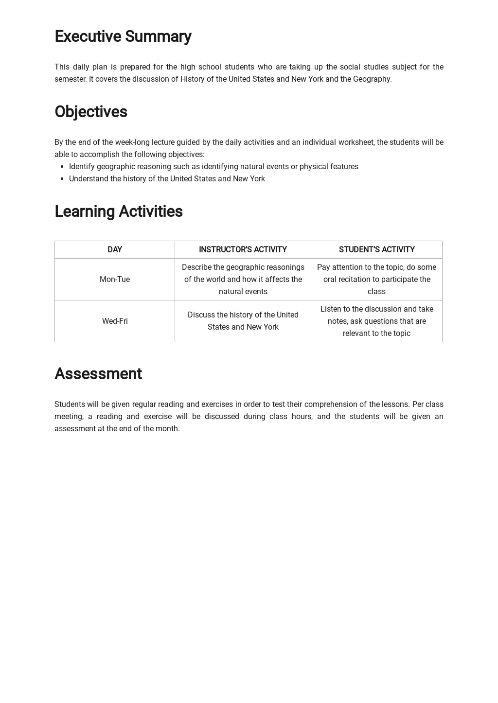 High School Daily Lesson Plan Template in Google Docs, Word, Apple ...