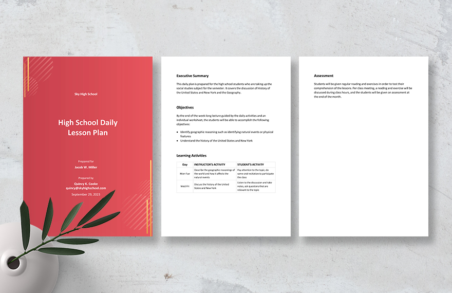 High School Daily Lesson Plan Template