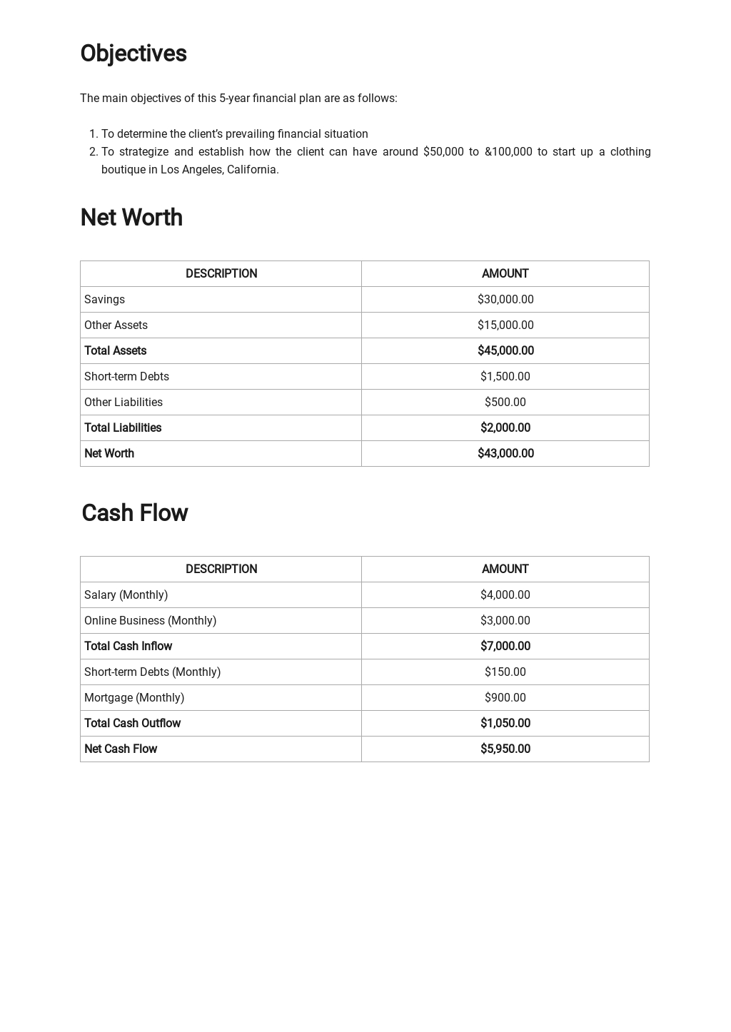 Personal 5 Year Financial Plan Template