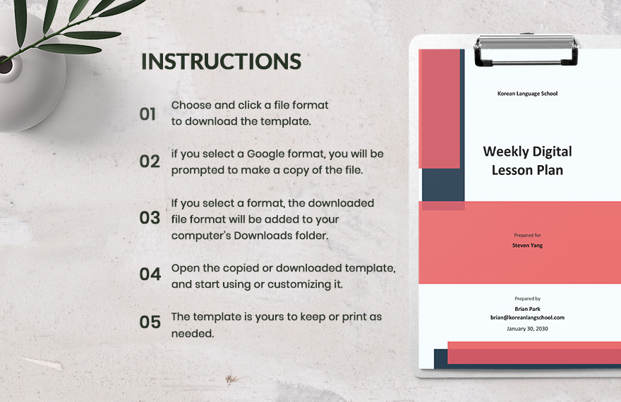 Weekly Digital Lesson Plan Template