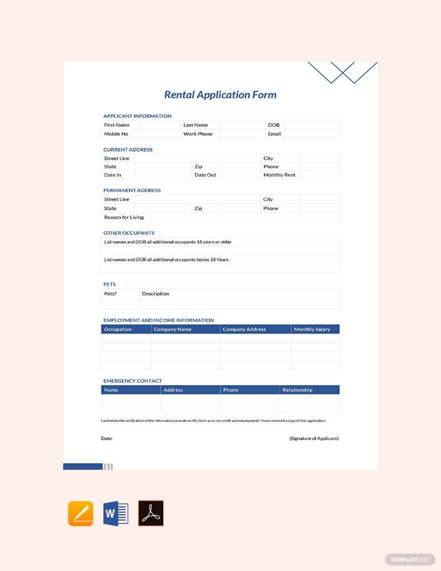 Rental Application Form Template