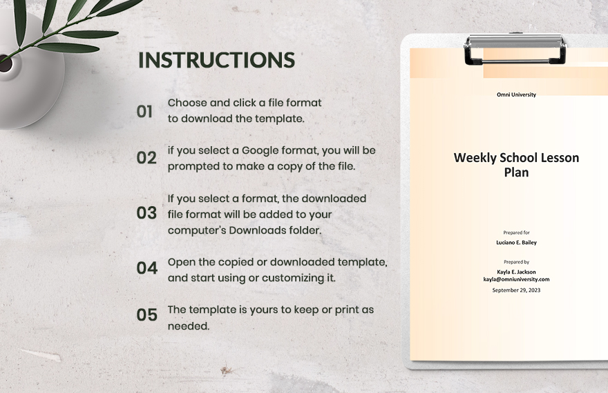 Weekly School Lesson Plan Template