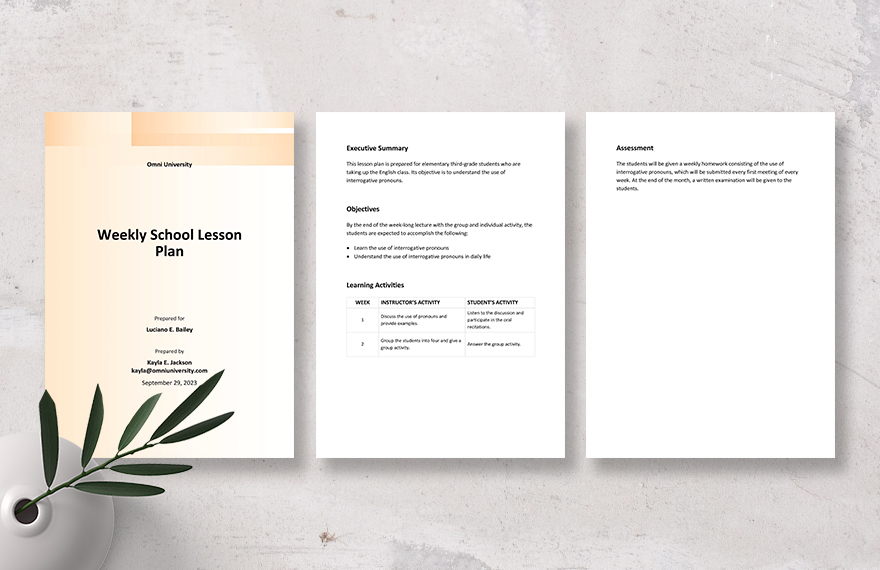 Weekly School Lesson Plan Template