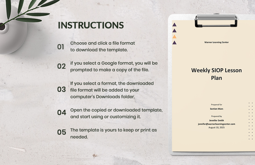 Weekly SIOP Lesson Plan Template