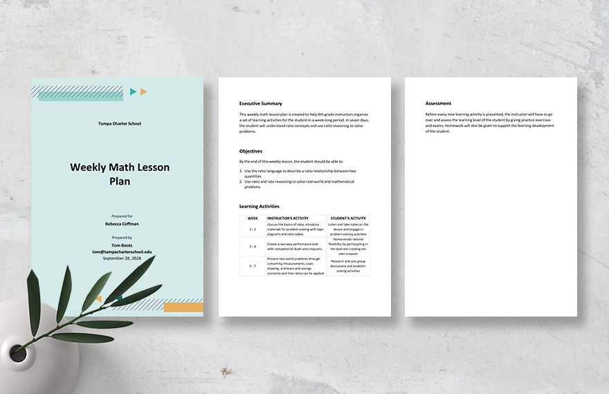 Weekly Math Lesson Plan Template