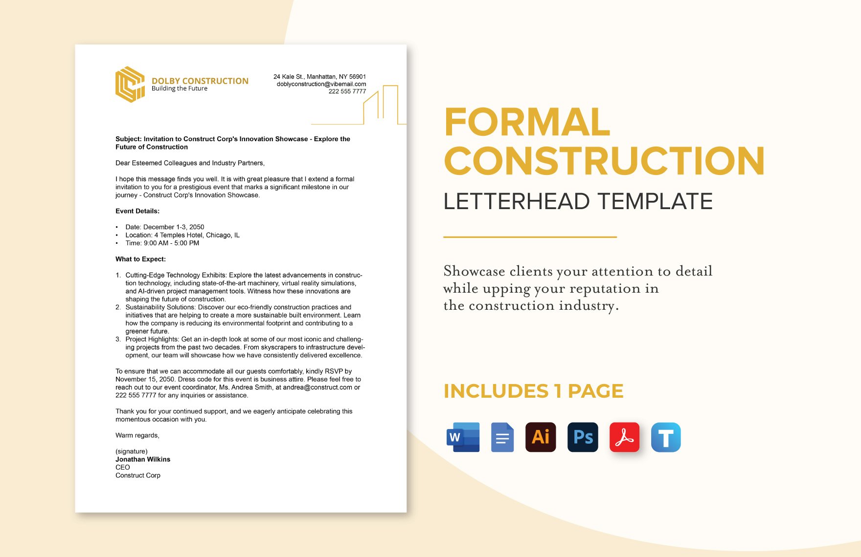 Formal Construction Letterhead Template