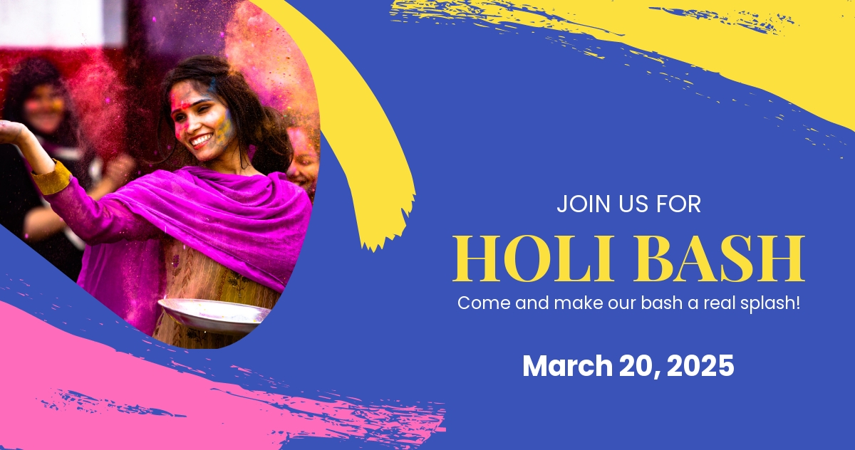 Holi Invitation Facebook Post Template - Edit Online & Download