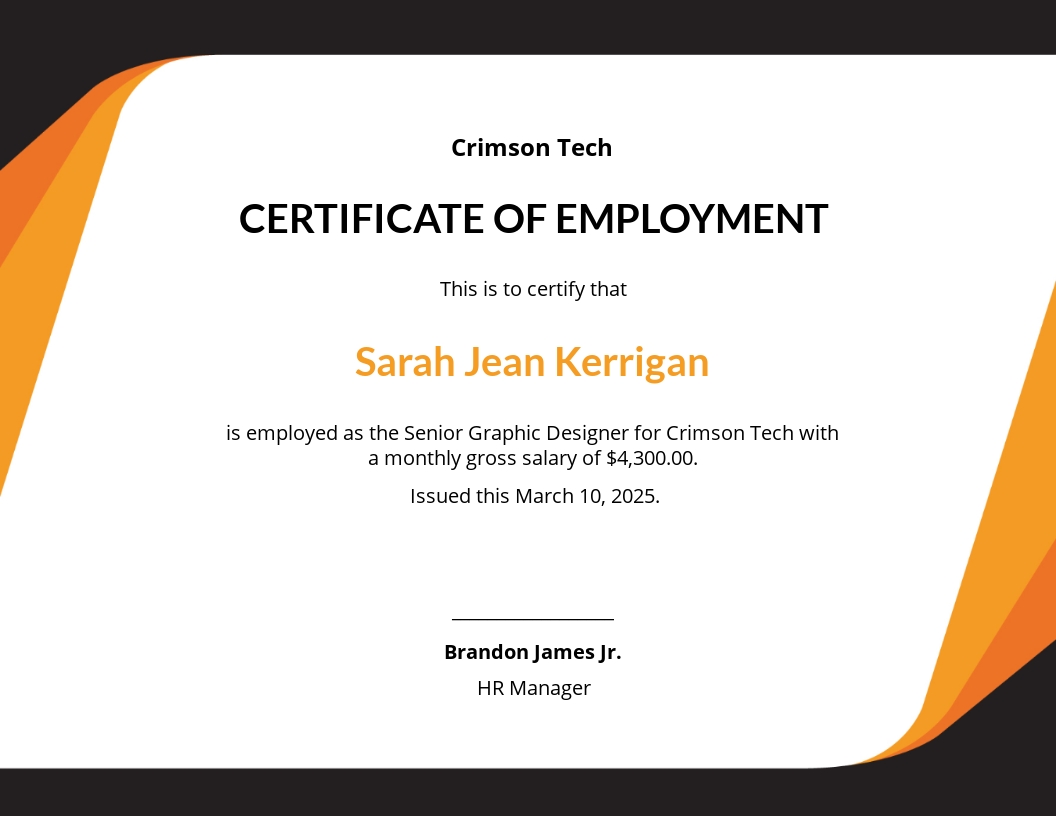 Certificate of Employment with Compensation Template - Google Docs, Illustrator, Word, Outlook, Apple Pages, PSD, Publisher