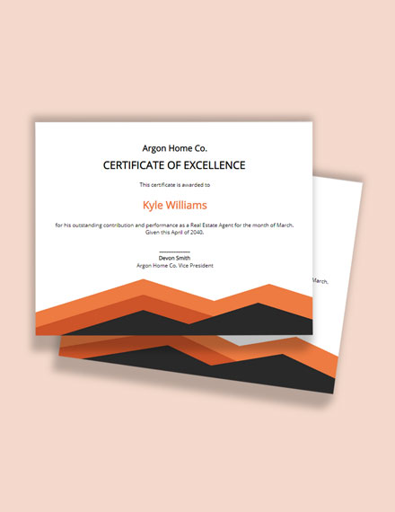 Simple Certificate of Excellence Template - Google Docs, Illustrator, Word, Apple Pages, PSD, Publisher