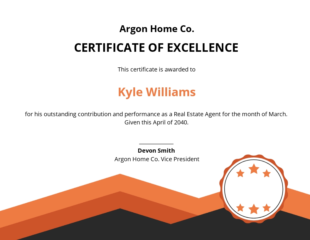 Simple Certificate of Excellence Template - Google Docs, Illustrator, Word, Apple Pages, PSD, Publisher