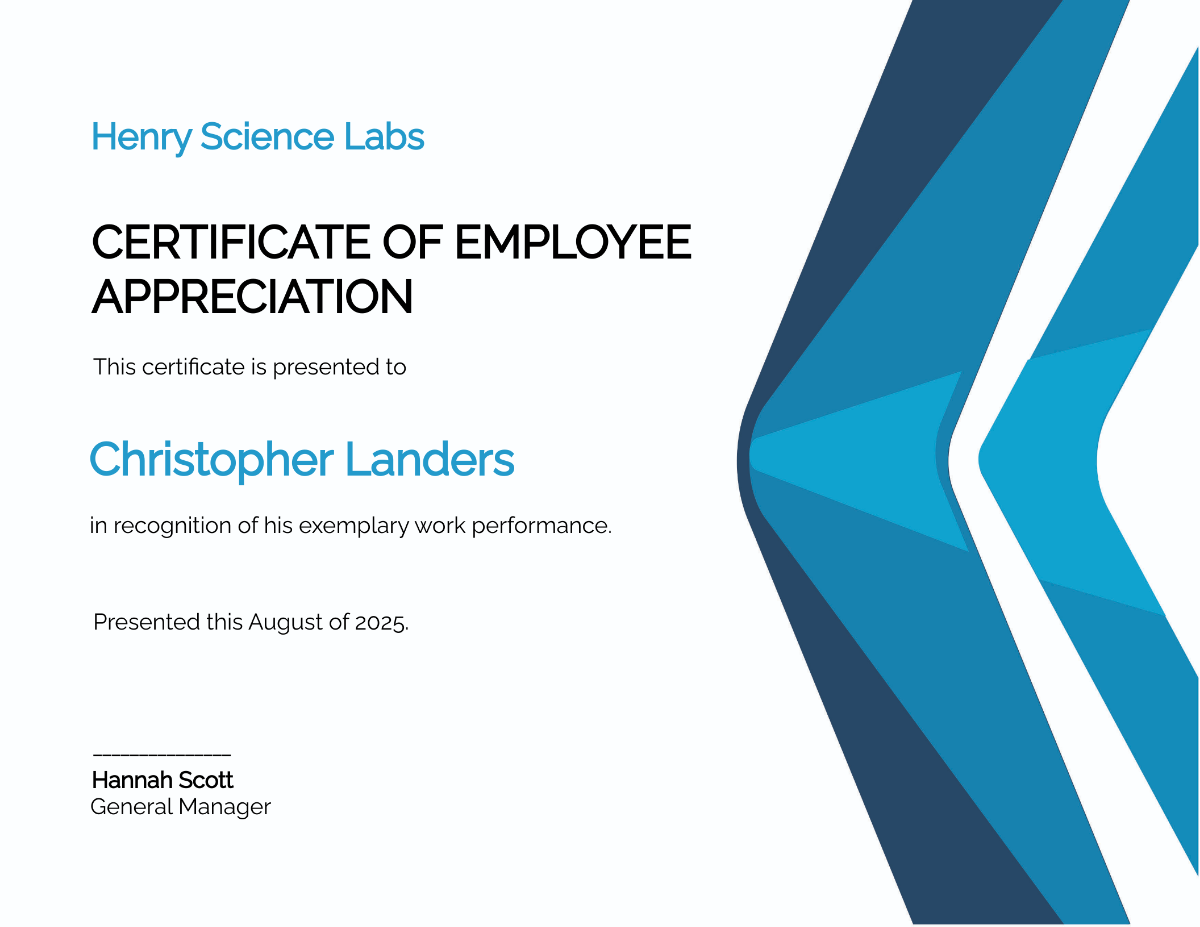 Printable Employee Appreciation Certificate Template