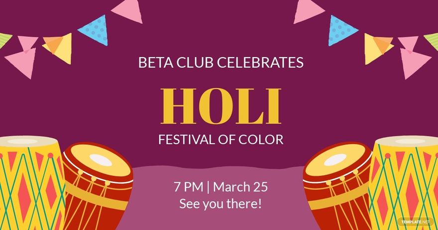Free Holi Event Facebook Post Template