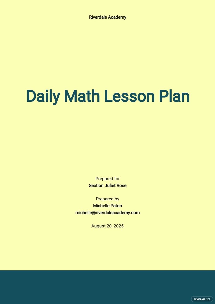 Daily Math Lesson Plan Template Word Google Docs