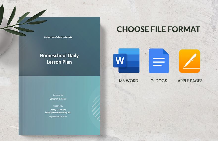 Homeschool Daily Lesson Plan Template