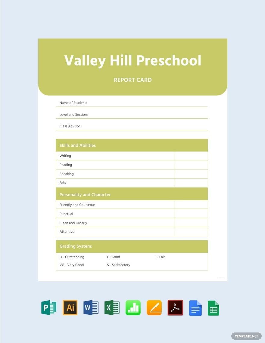 Free Blank Preschool Report Card Template