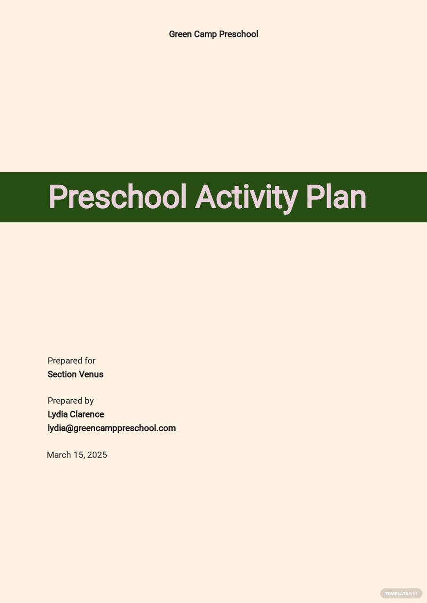 Free Activity Plan Template