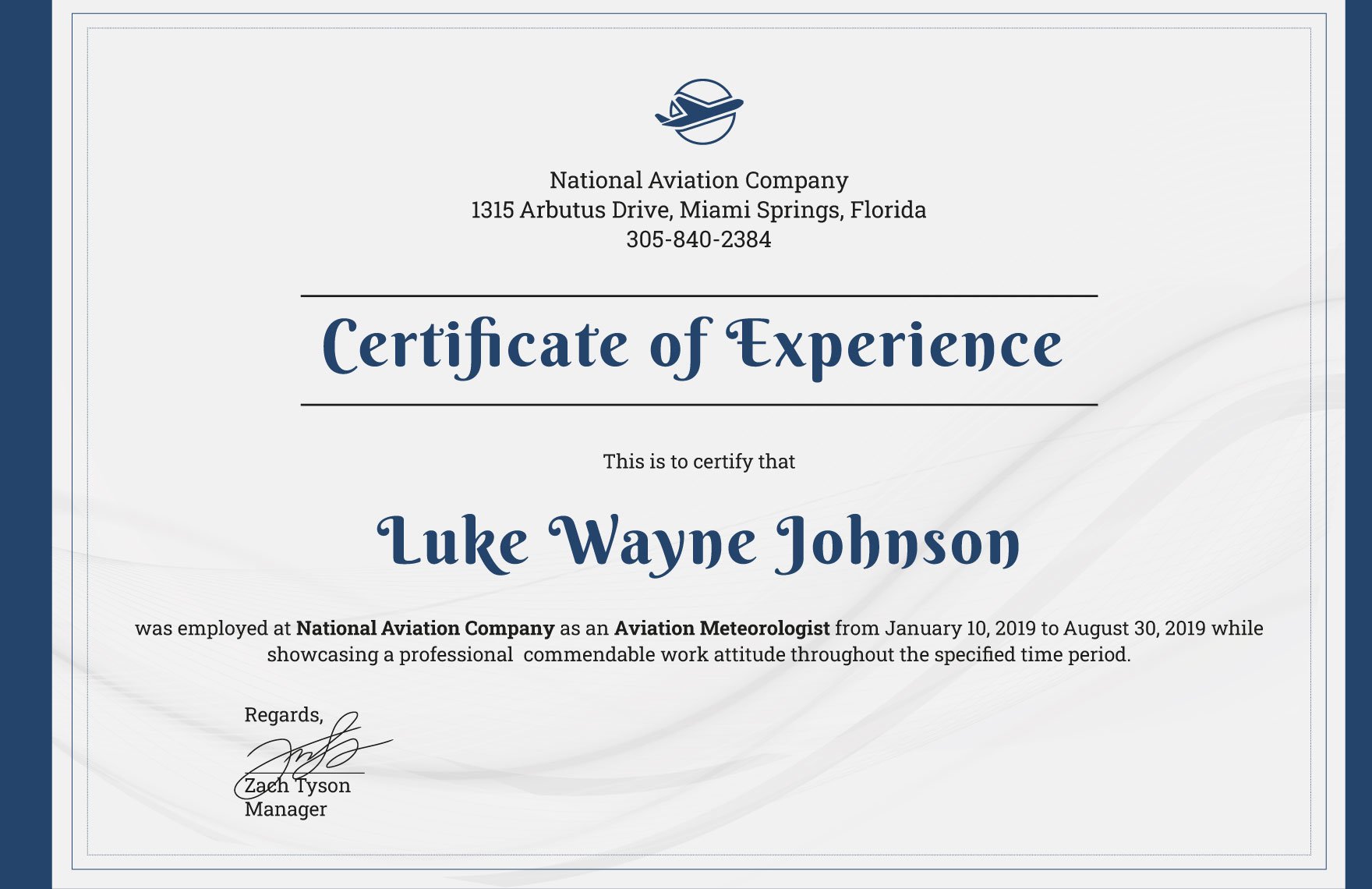 Sample Company Experience Certificate Template