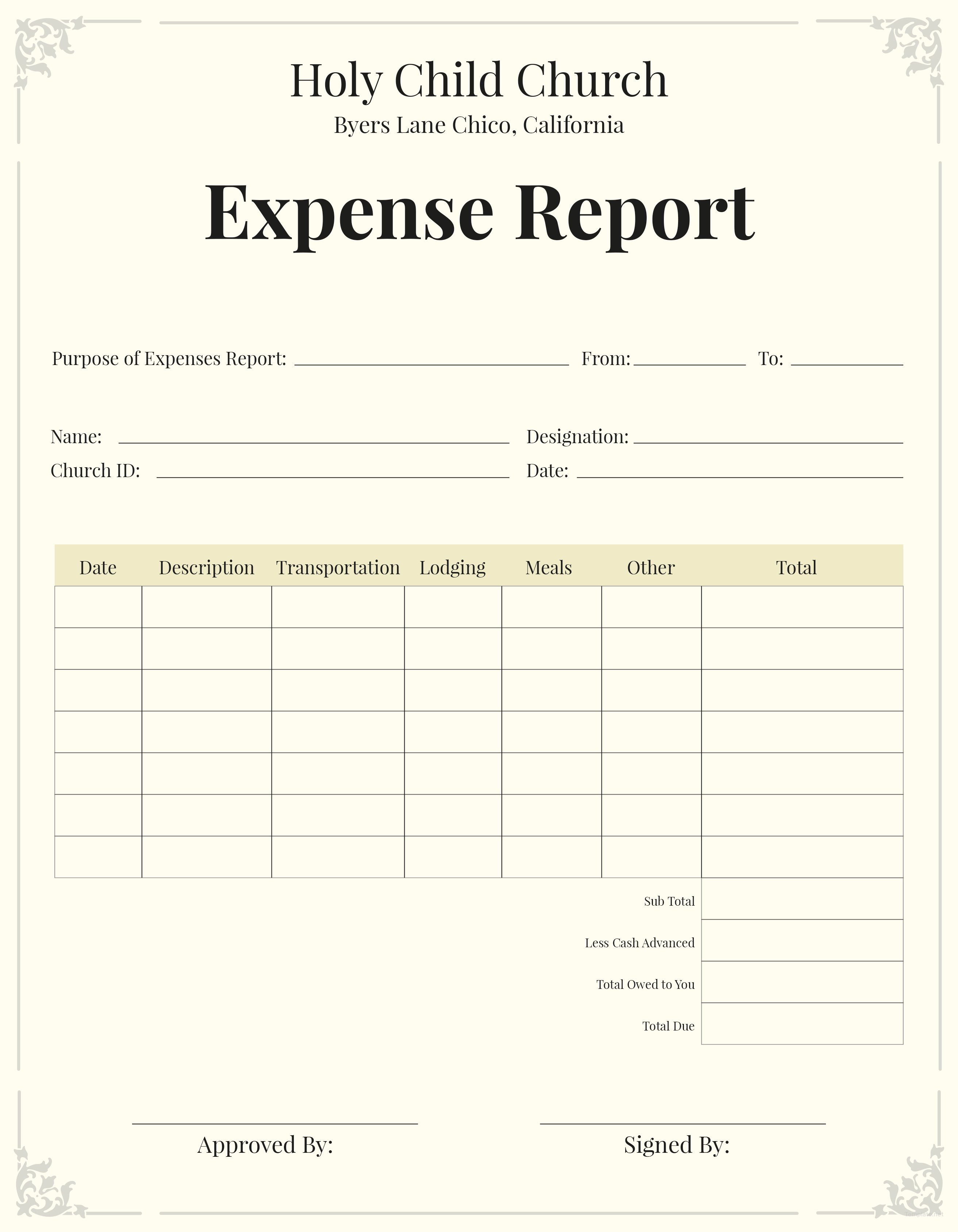 Free Church Expense Report Template in Microsoft Word, Microsoft