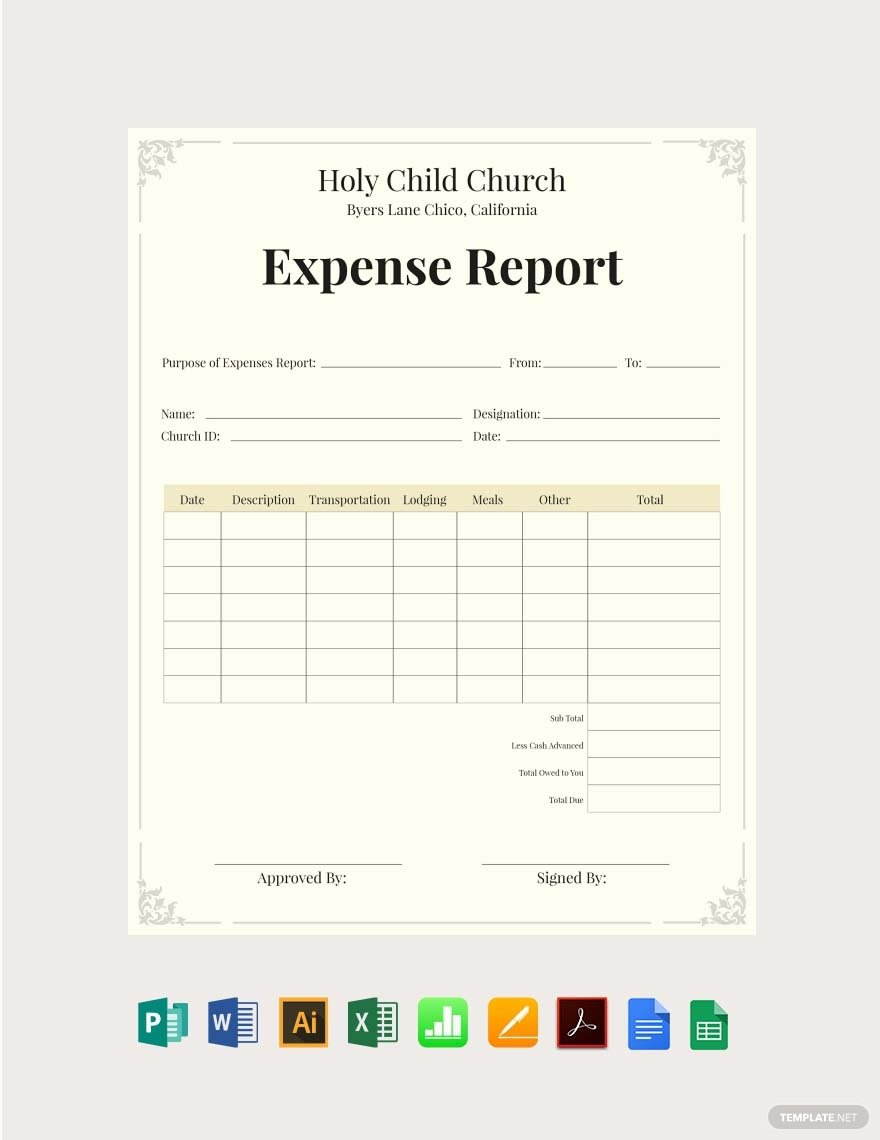 church expense report template