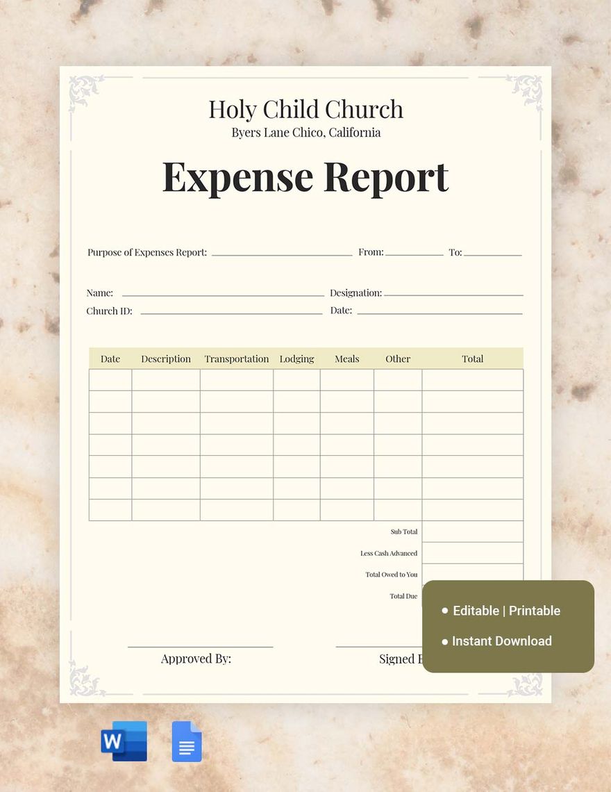 Church Expense Report Template in Word, Google Docs, Apple Pages