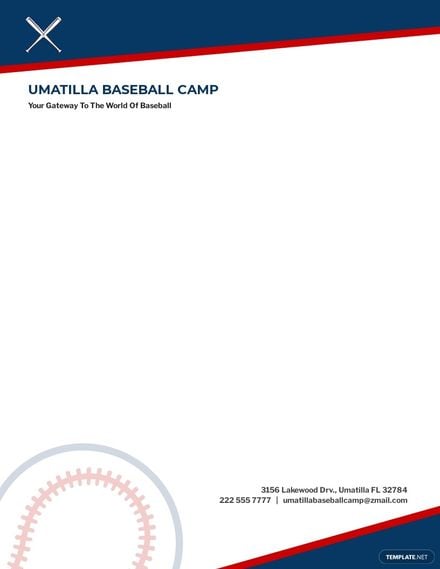 Baseball Sports Camp Letterhead Template