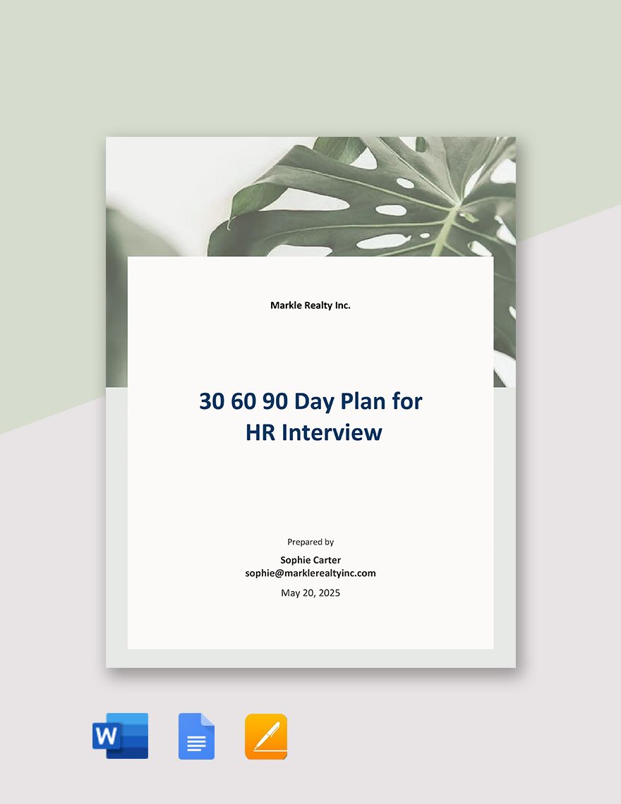 30 60 90 Day Plan Template for HR Interview