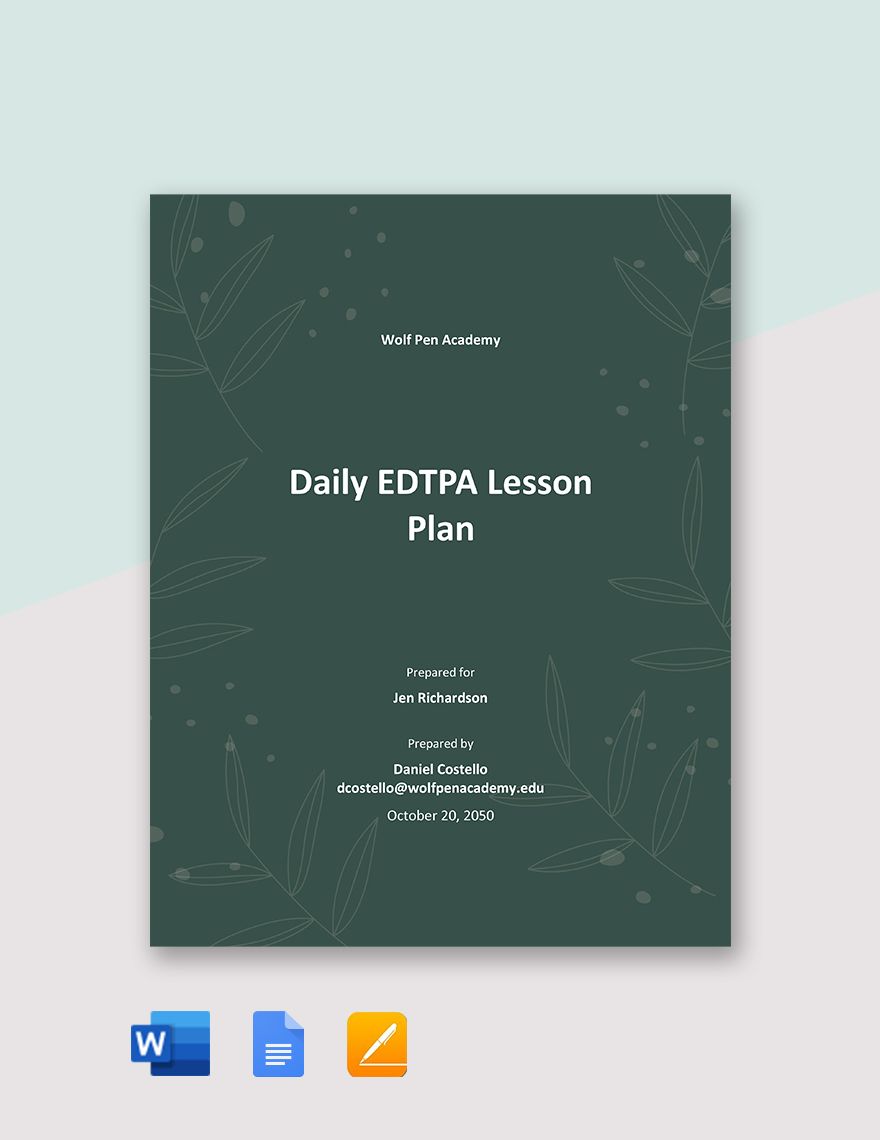 Daily EDTPA Lesson Plan Template in PDF, Word, Pages, Google Docs - Download | Template.net