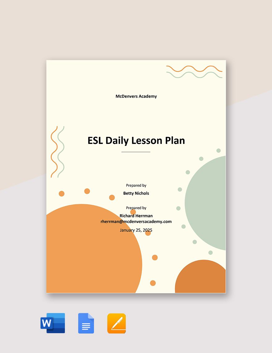 Free ESL Daily Lesson Plan Template