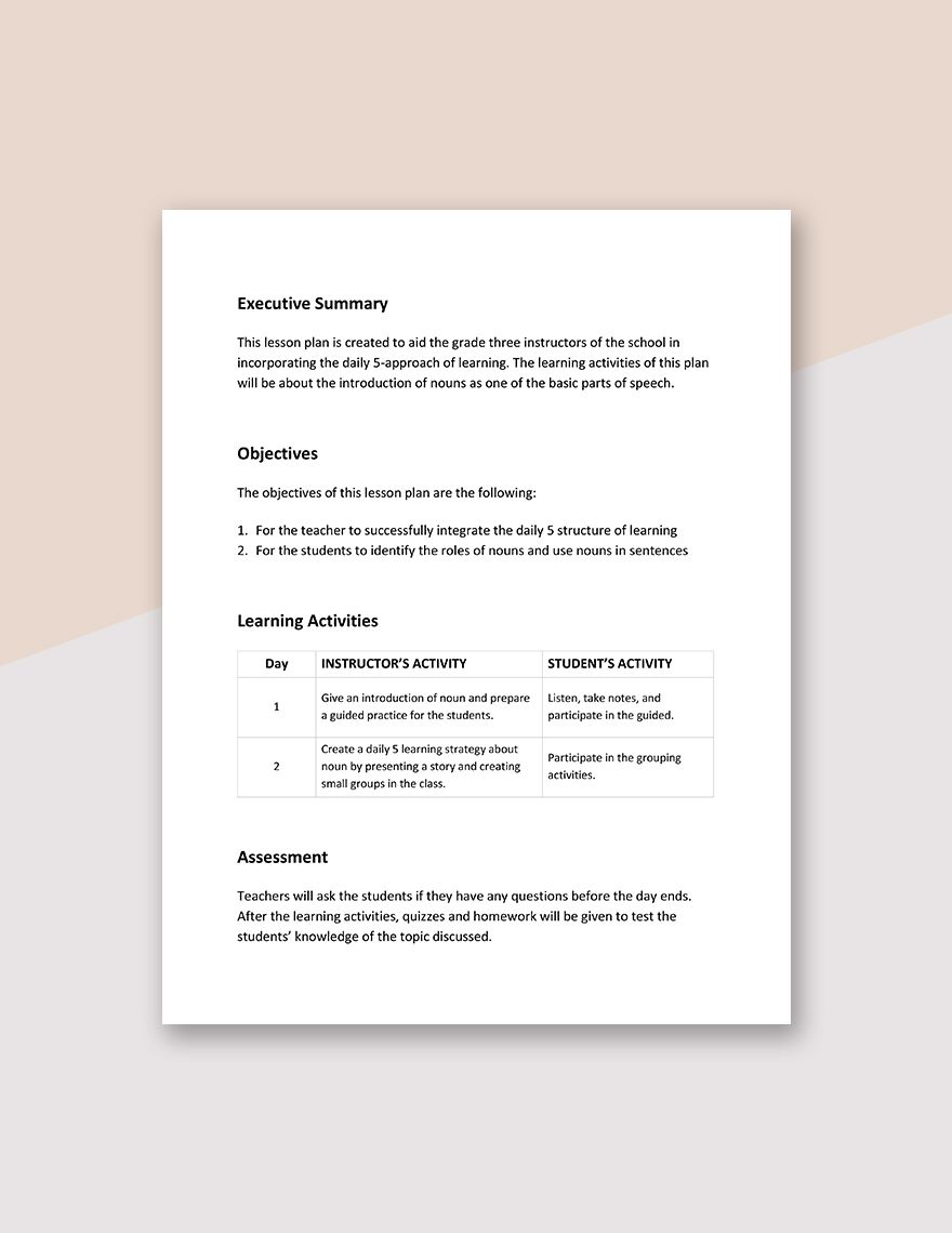 Daily 5 Lesson Plan Template