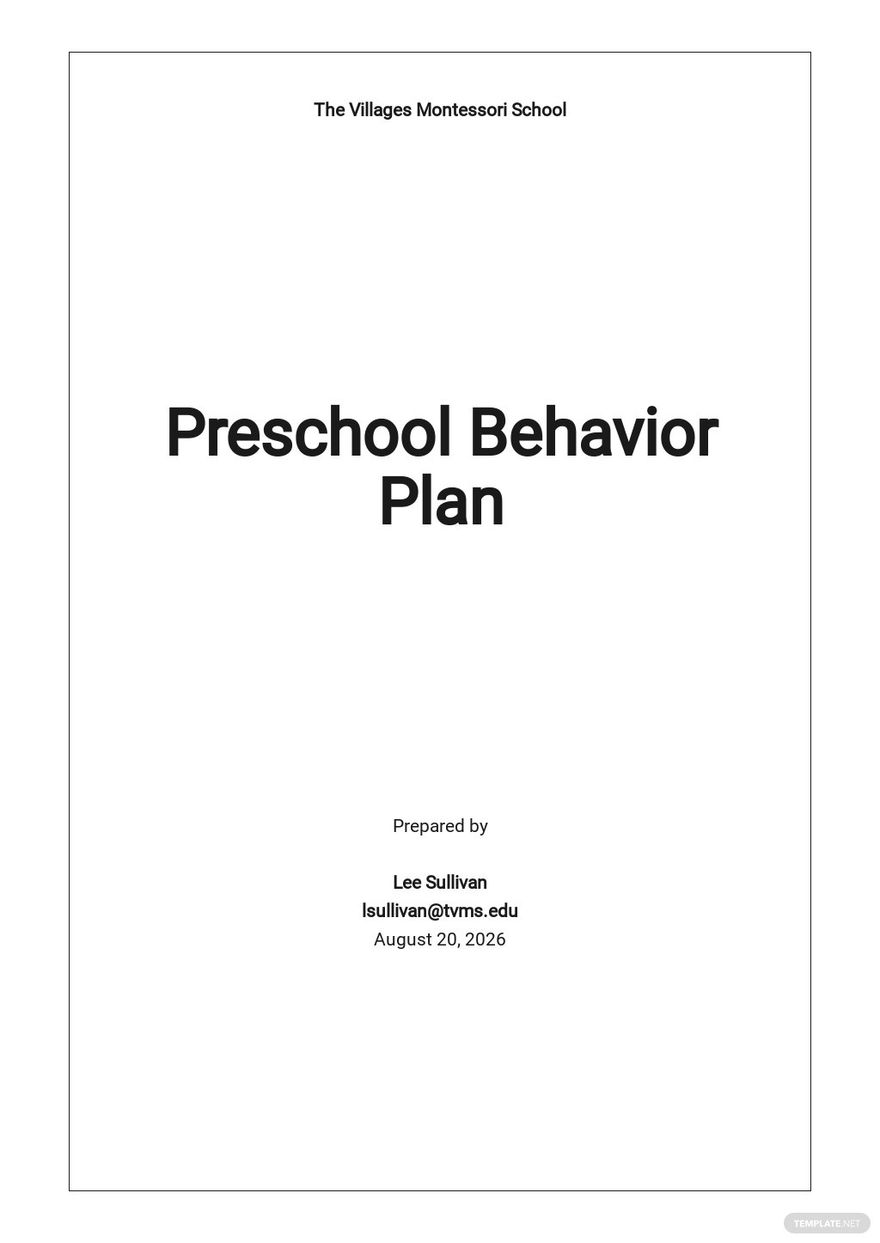 Preschool Behavior Plan Template Google Docs Word Apple Pages PDF