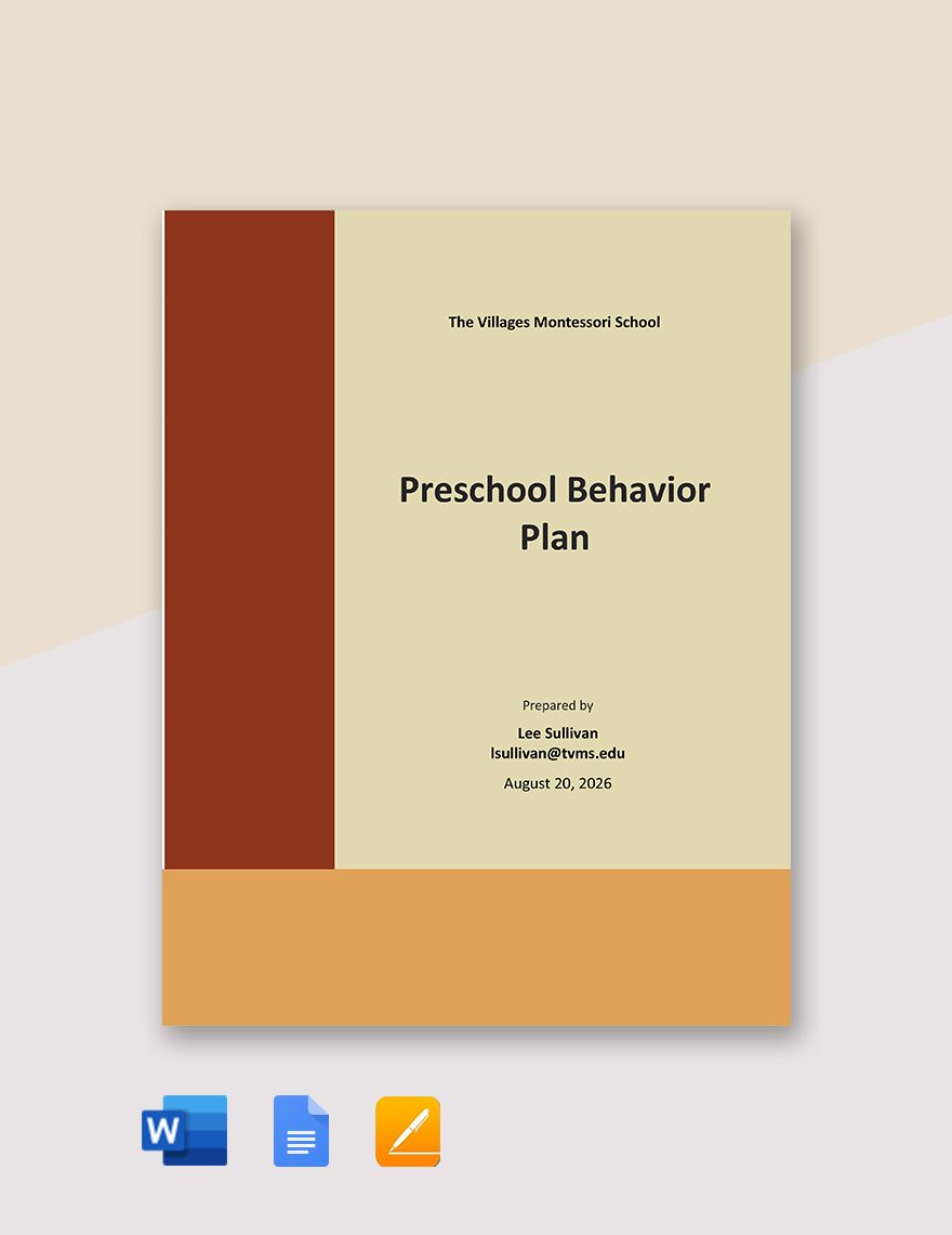 Preschool Behavior Plan Template