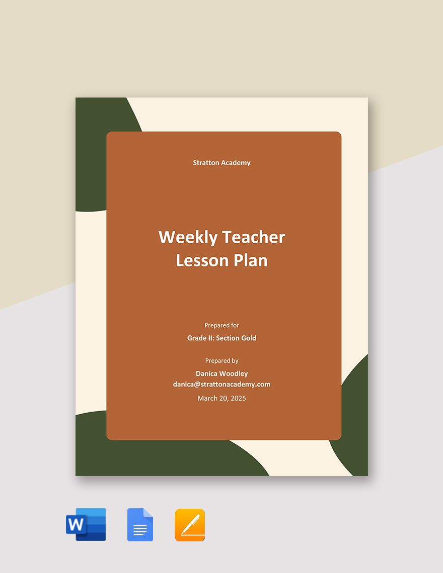 Weekly Teacher Lesson Plan Template