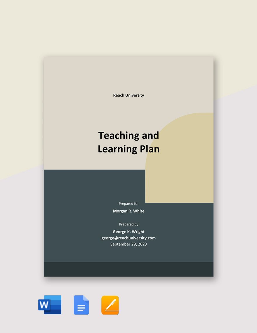 Teaching and Learning Plan Template in Word, Google Docs, PDF, Apple Pages