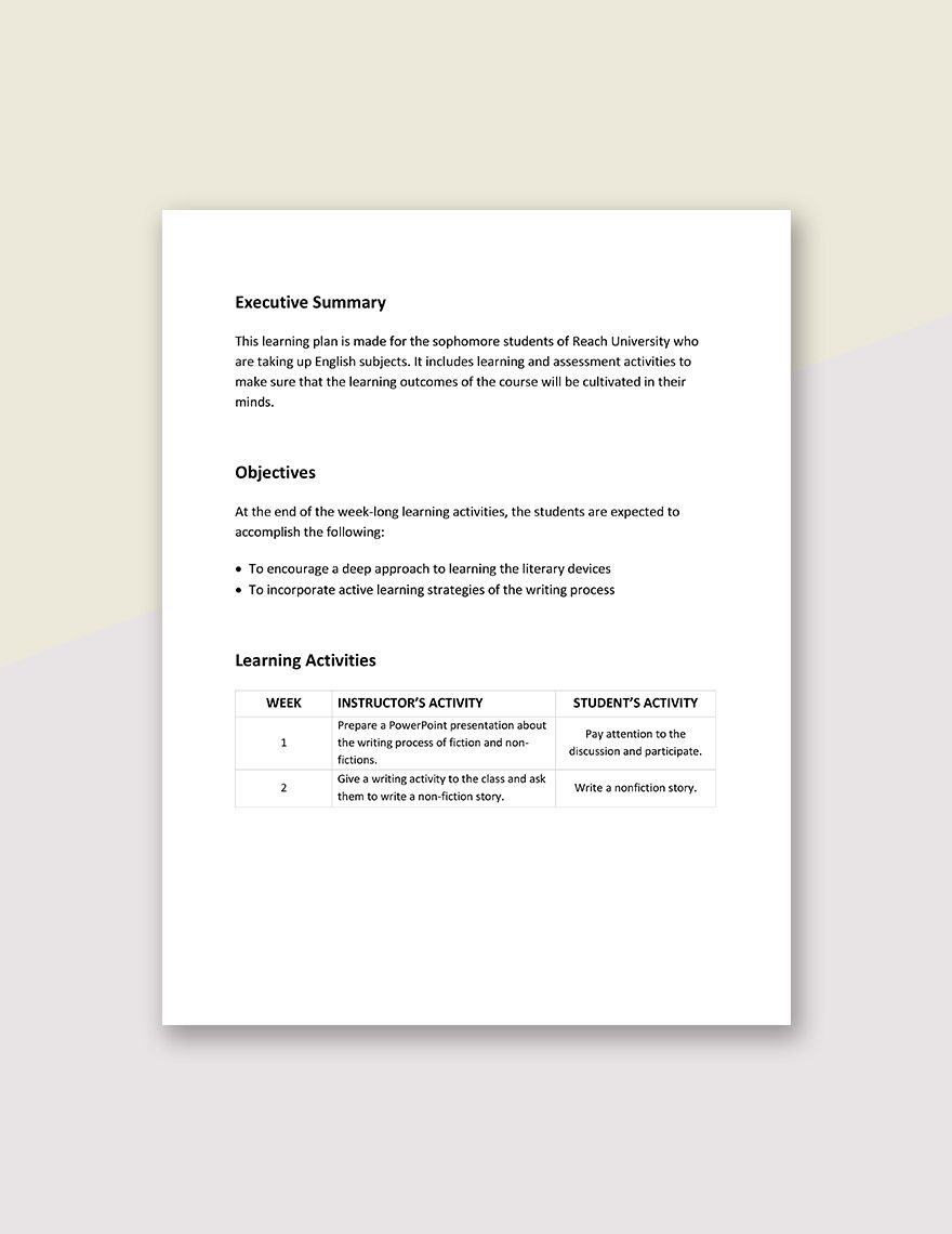 Teaching and Learning Plan Template