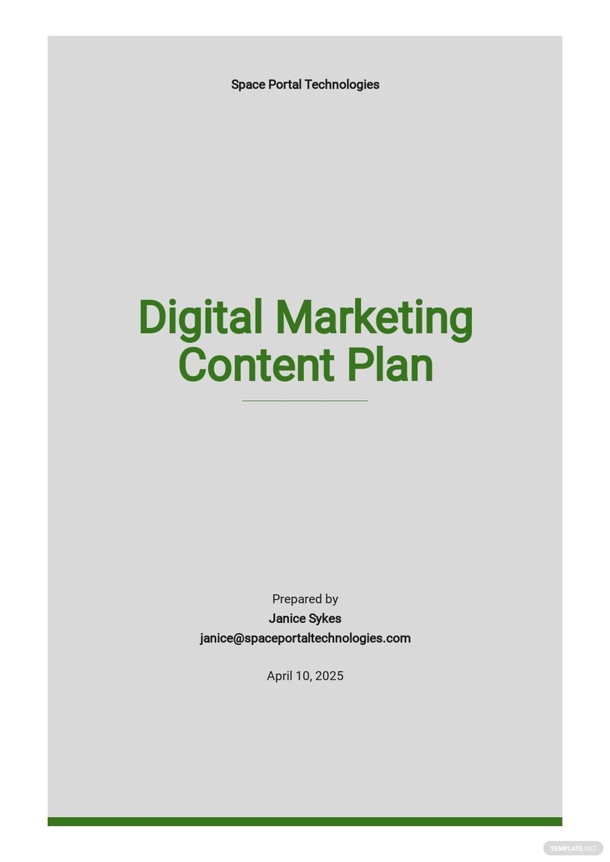 Digital Marketing Content Plan Template Google Docs, Word, Apple