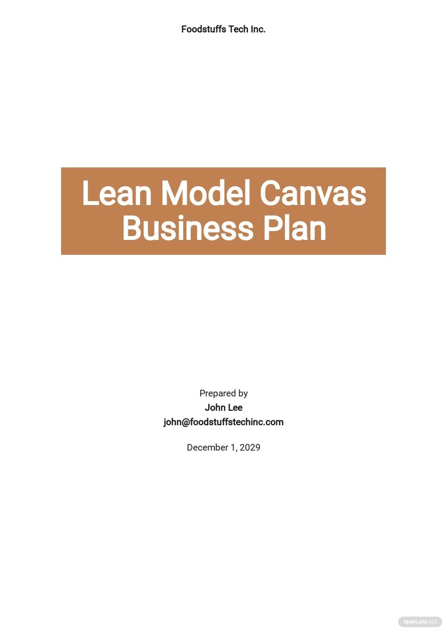 Lean Startup Business Plan Template Google Docs, Word, Apple Pages