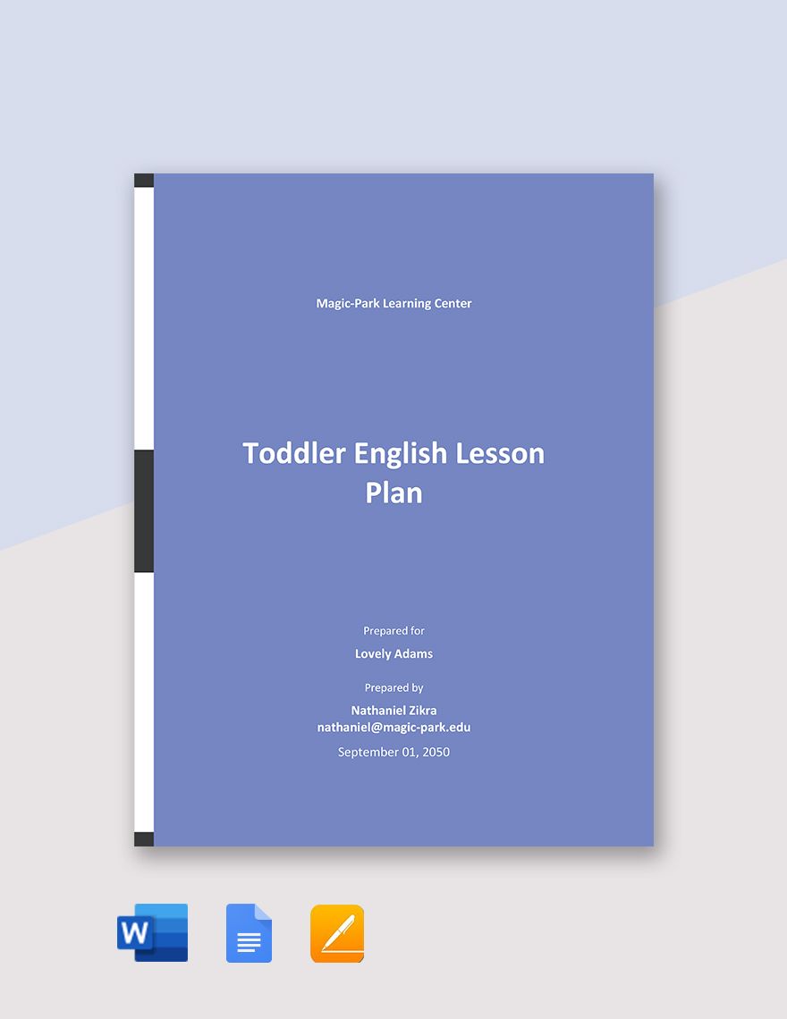 Toddler English Lesson Plan Template in Word, Google Docs, PDF, Apple Pages