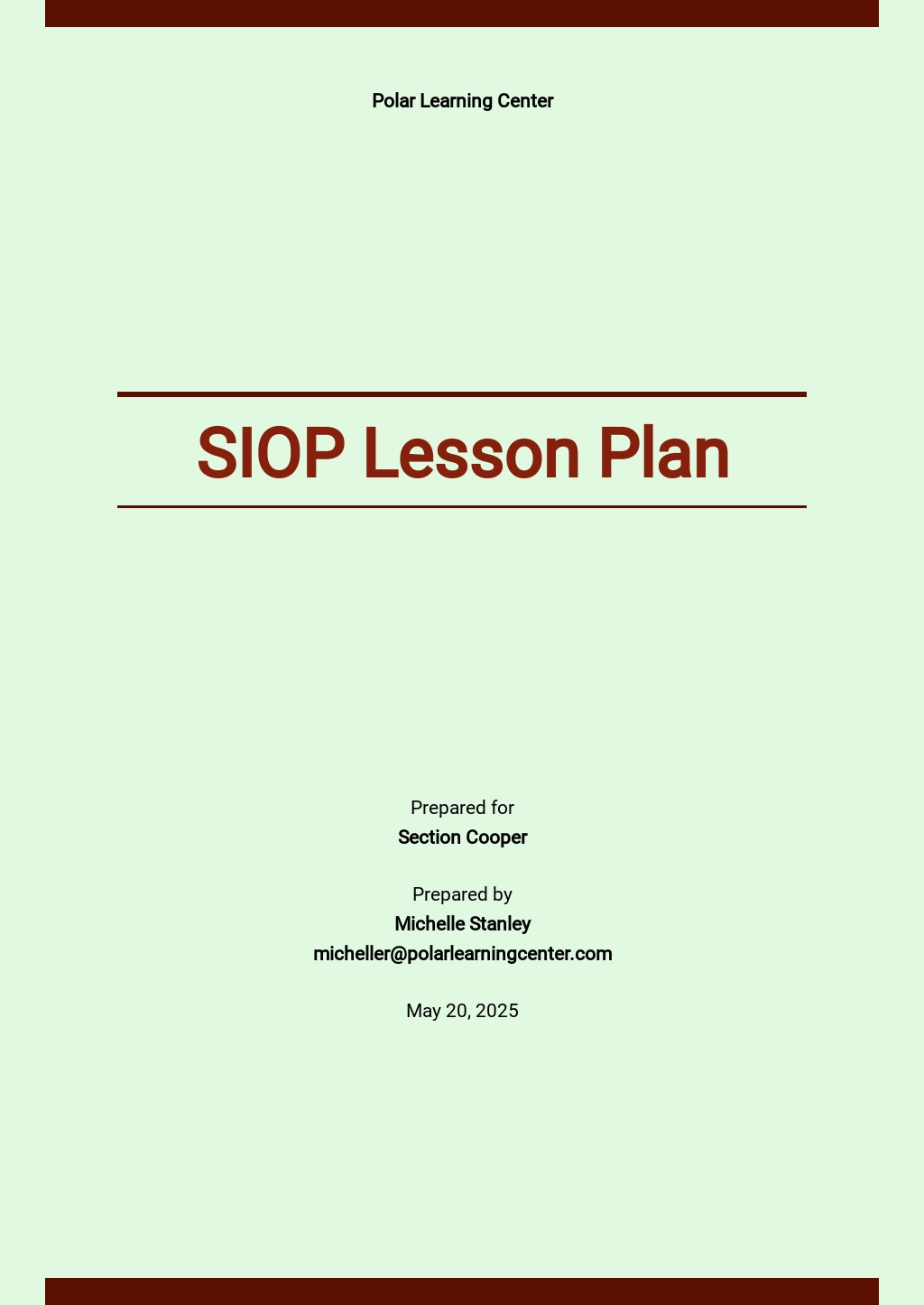 Free Sample SIOP Lesson Plan Template