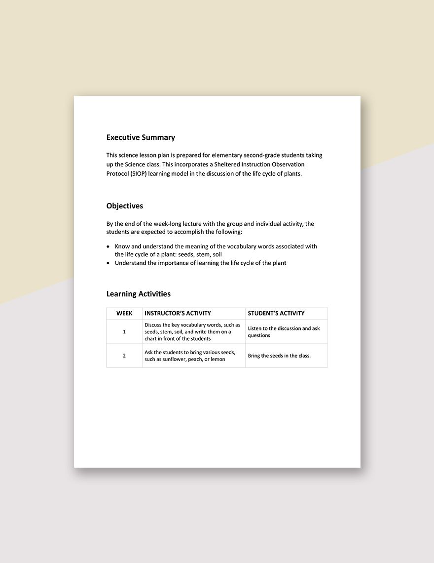SIOP Science Lesson Plan Template