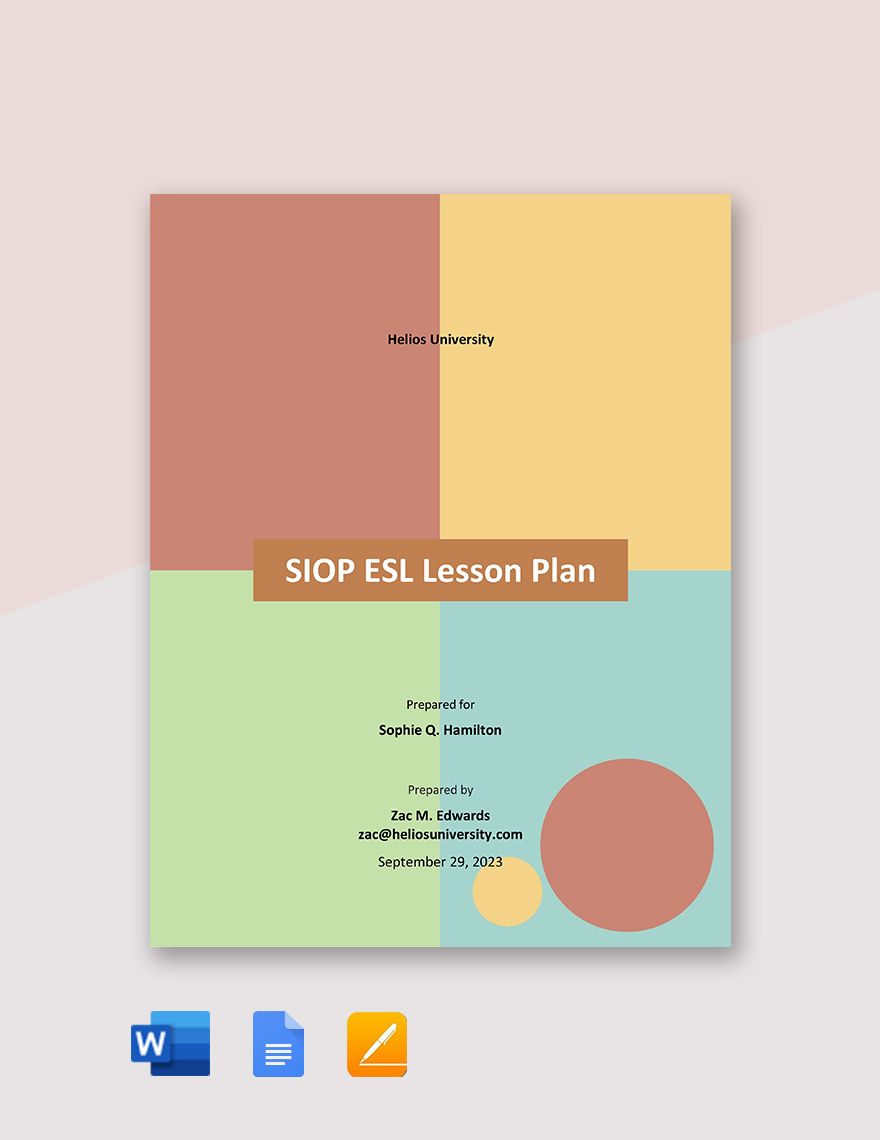 SIOP ESL Lesson Plan Template