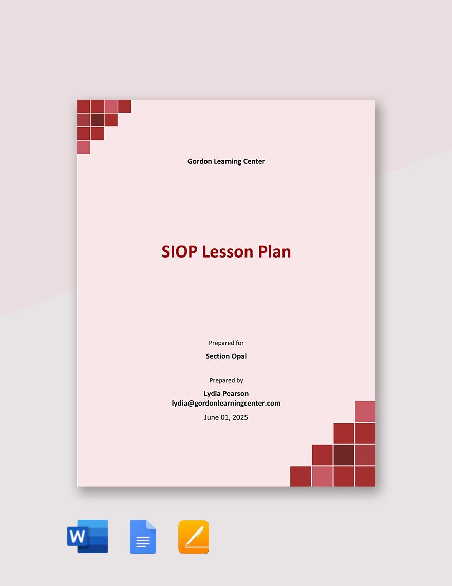 Simple Siop Lesson Plan Template