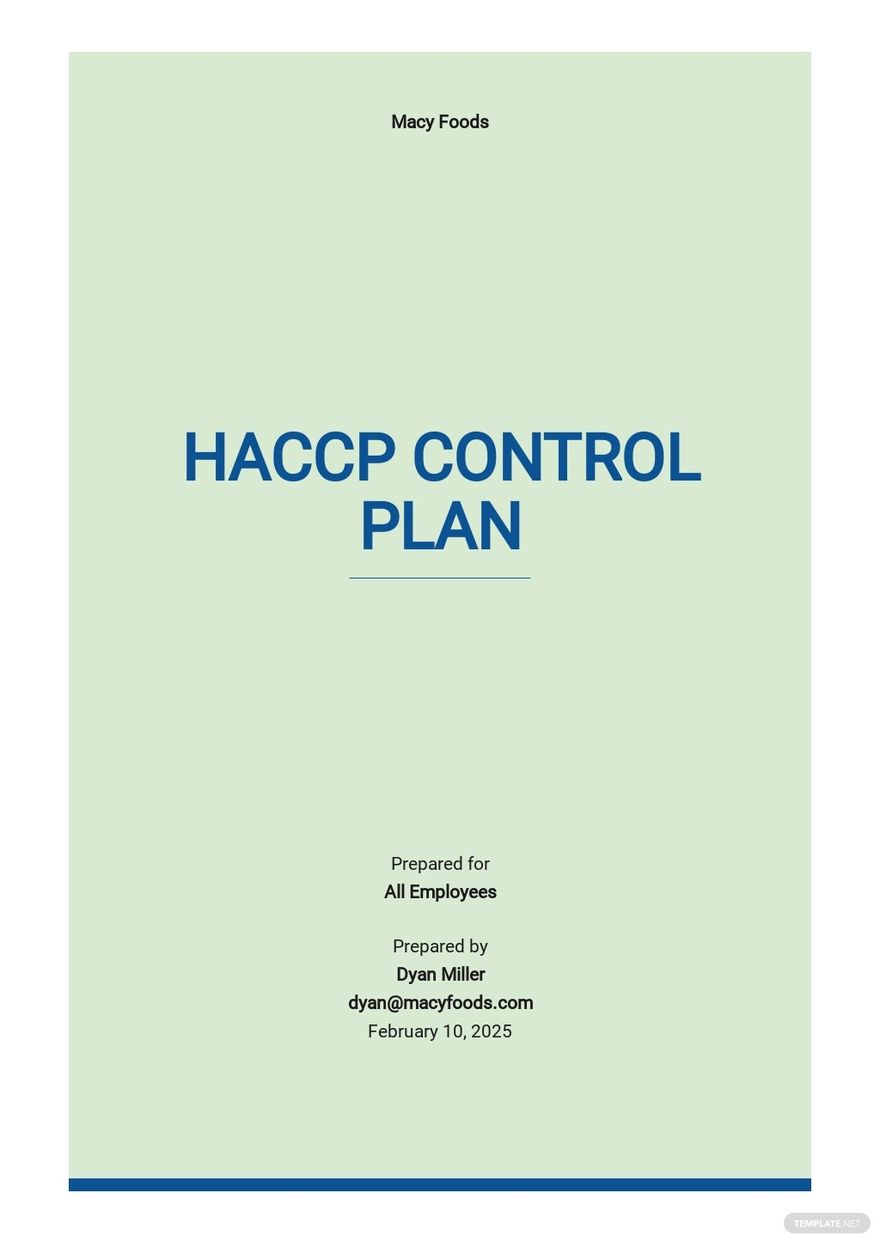 HACCP Control Plan Template Google Docs Word Apple Pages PDF 