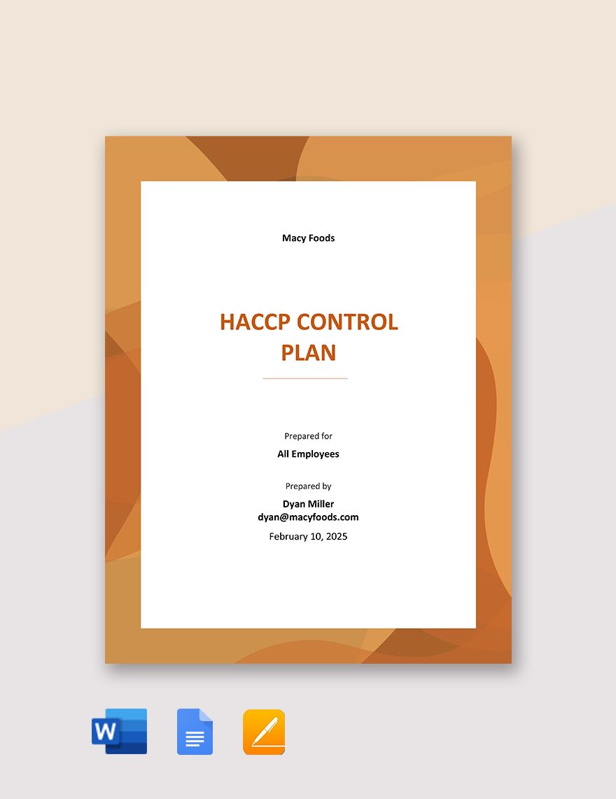 HACCP Control Plan Template