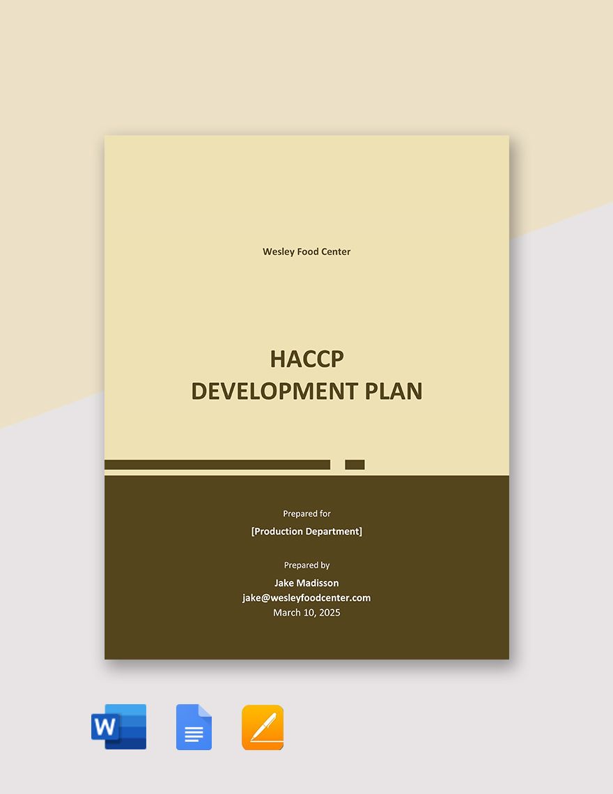 HACCP Development Plan Template