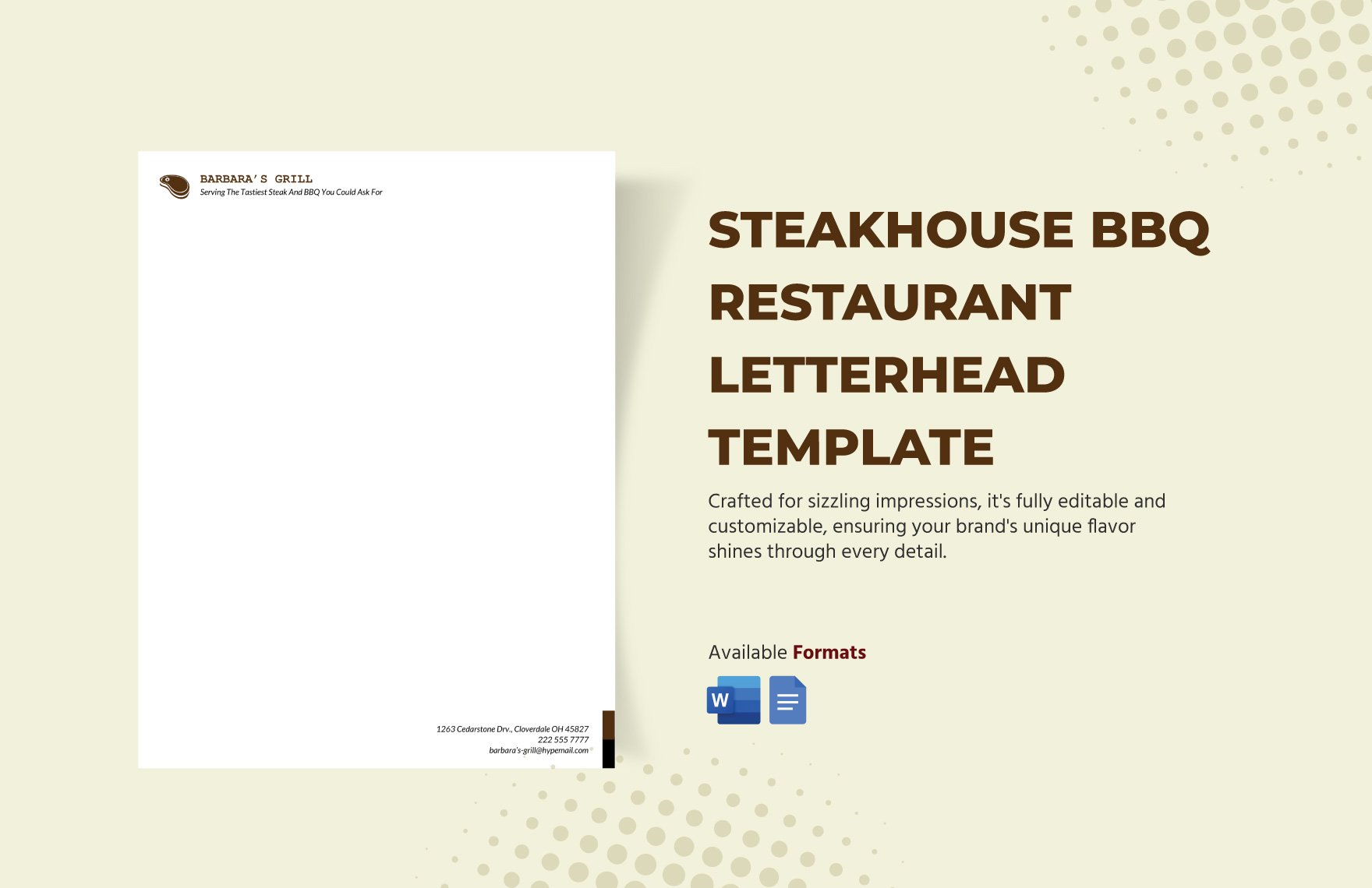 Steakhouse BBQ Restaurant Letterhead Template in Word, Google Docs, PDF